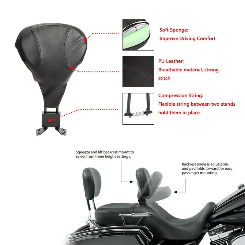 Съемная подушка для спинки сиденья водителя мотоцикла регулируемая Harley Touring Ultra