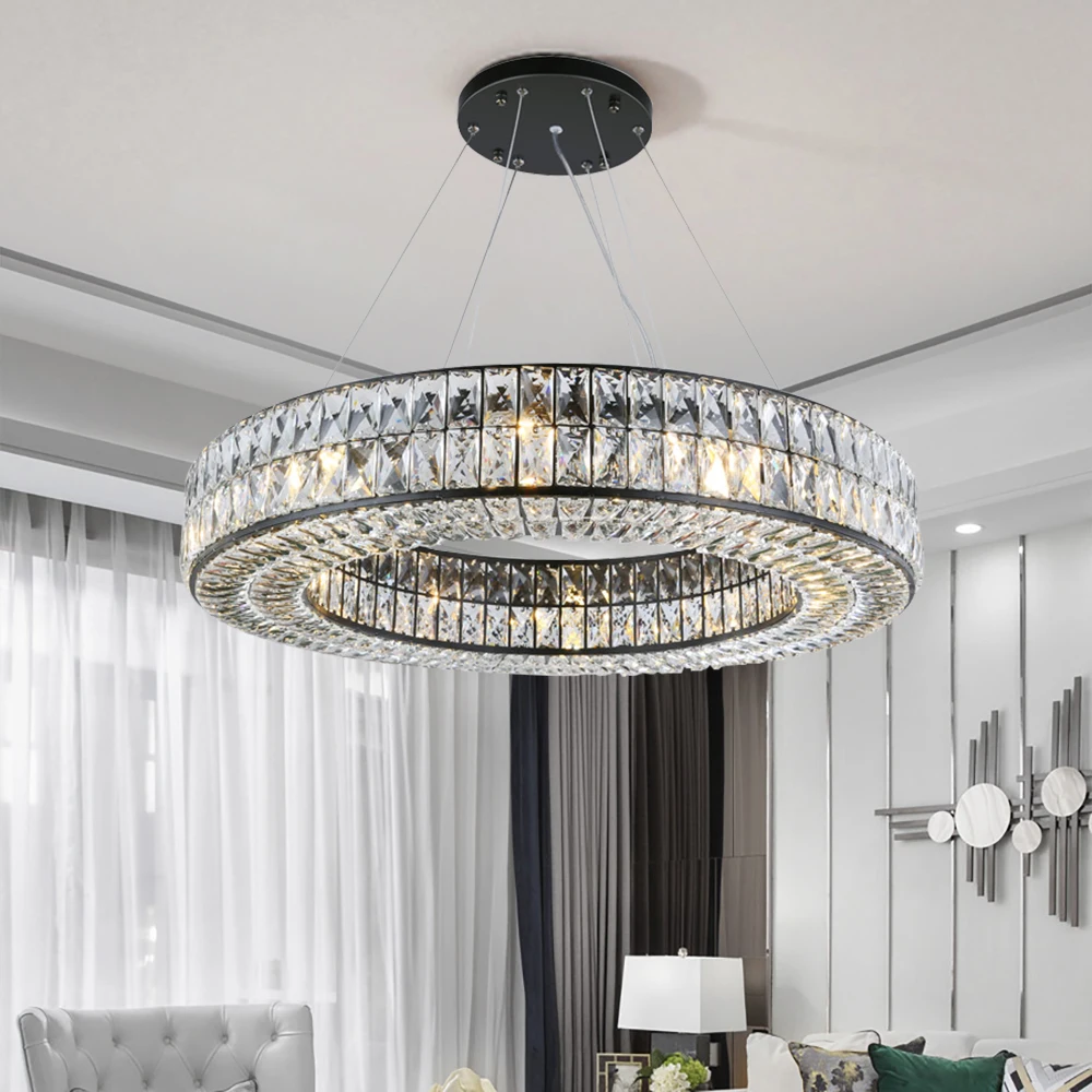 

Round Modern Chandelier for Dining Room Crystals Black Lights Kitchen Island Led Chandeliers In The Living Room Bedroom