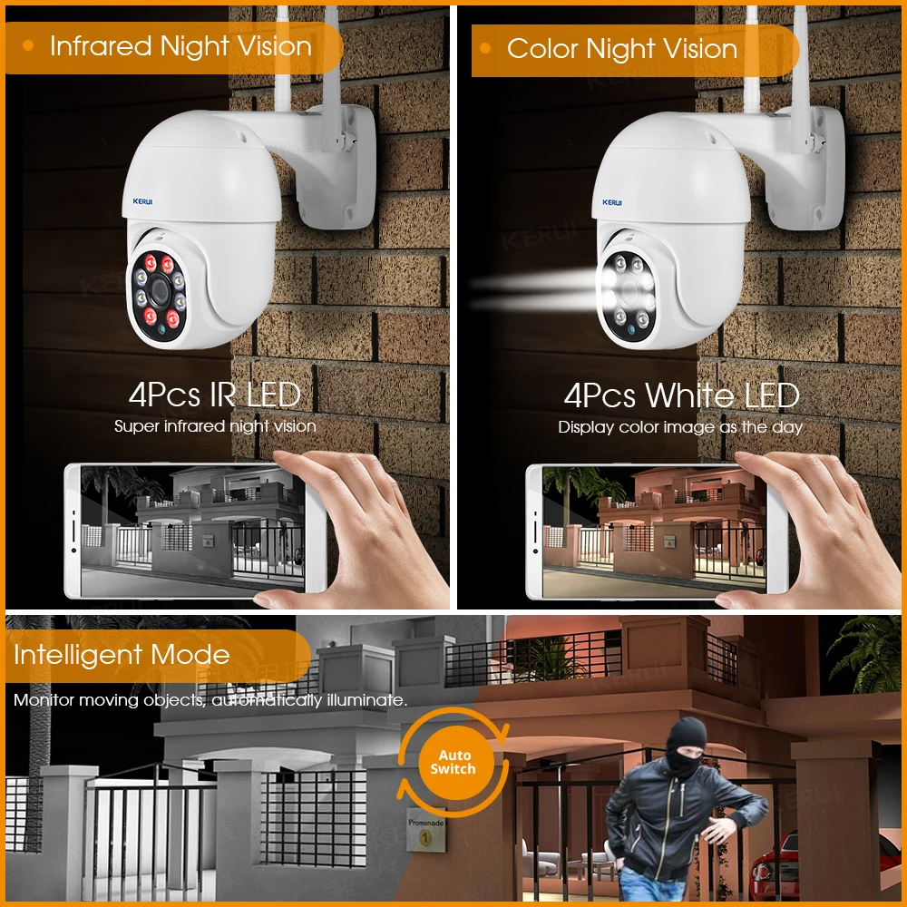 IP-камера видеонаблюдения KERUI HD 1080P Wi-Fi PTZ | Безопасность и защита