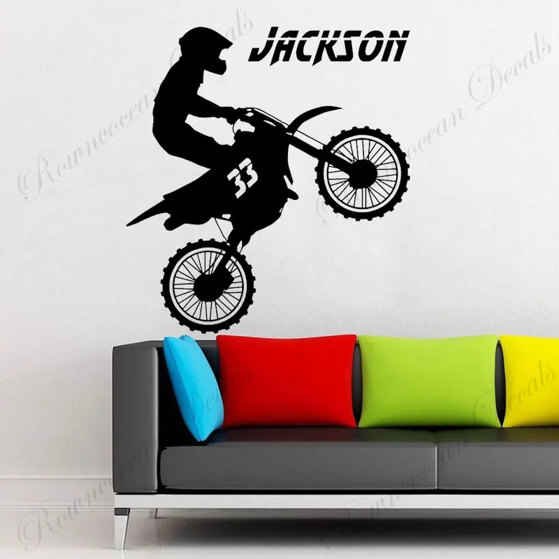 Персонализированные Имя и номер гонщик мотокросса &quotстены Стикеры