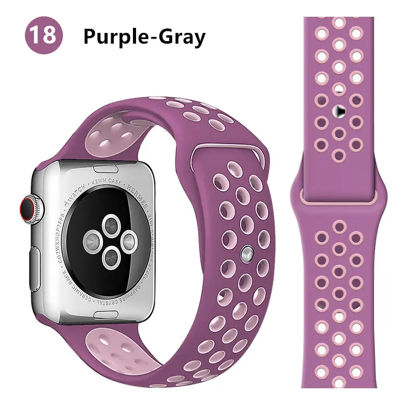 violet fog 18 Ремешок для apple watch band 44 мм 40 мм apple watch 5 4 3 2 iwatch band 42 мм 38 мм спортивный силиконовый браслет correa аксессуары для часов - Цвет ремешка: violet fog 18
