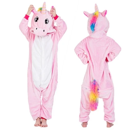 Pink Horse Onesie/Детская Пижама кигуруми с единорогом; зимняя Пижама с пандой; Пижама с единорогом для мальчиков и девочек; Фланелевая пижама с животными для костюмированной вечеринки; одежда для сна с капюшоном - Цвет: Pink Horse