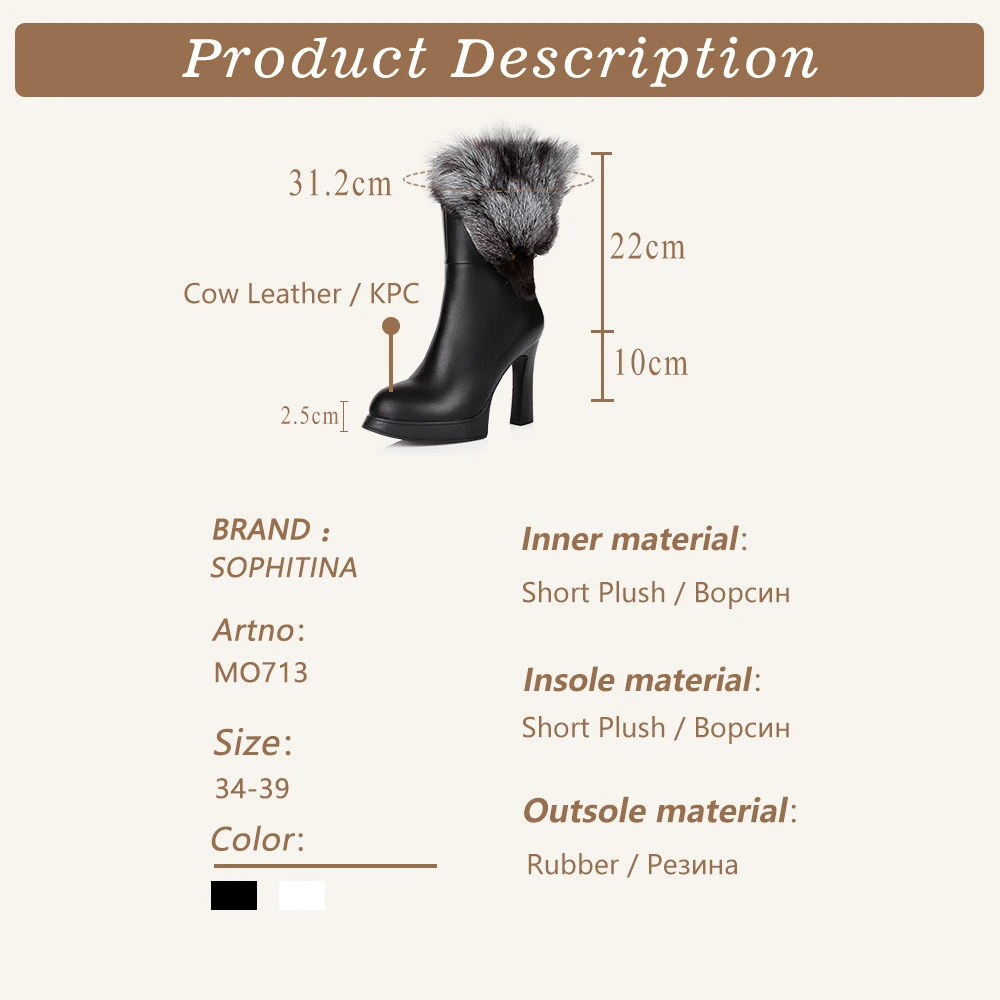 

SOPHITINA New Boots Women Winter Plush Fox Decoration Leather Mid-Calf Boots Super High Heel Platform Zipper Women's Shoes MO713