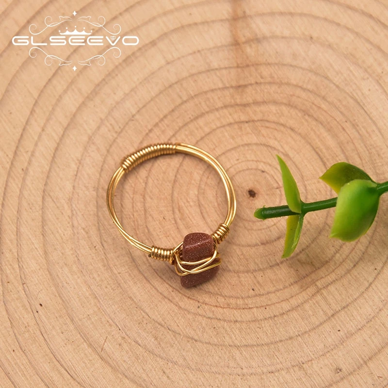 Glseevo Unusual Sandstone Gemstone Brass 18k Gold Plated Ring Women Wedding Engagement Love Luxury Vintage Gift Jewelry GR0284F | Украшения