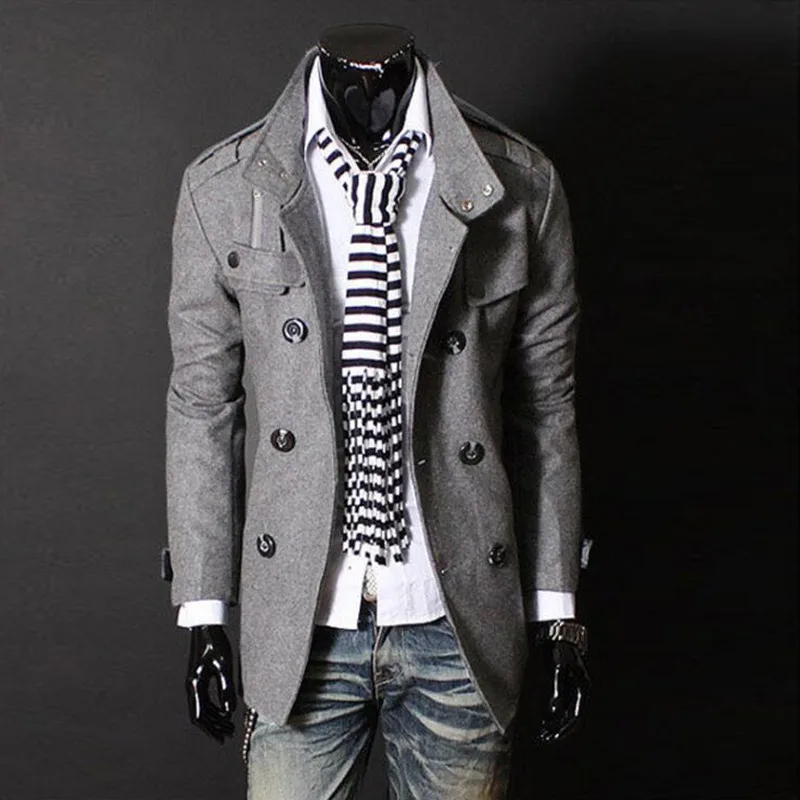 

Winter men fashion double breasted wool coat good quality slim woolen jacket man casual korean style overcoat abrigo hombre