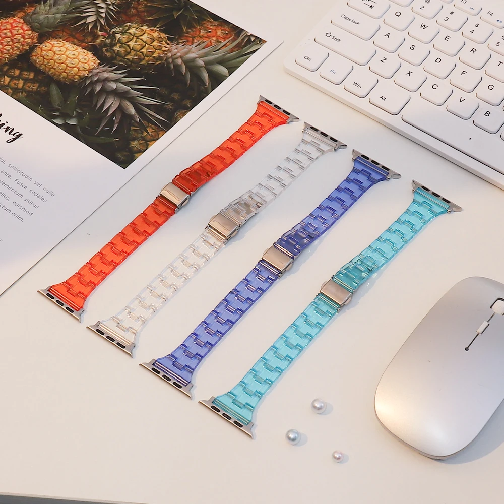 Slim Transparent Jelly Band For Apple Watch 44mm 40mm Series Se 7 41mm  45mm  Clear Strap on Smart Iwatch 6 5 38mm 42mm Bracelet