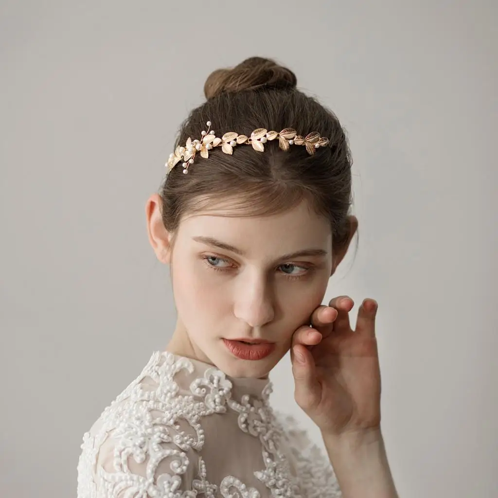 

Свадебный обруч для волос с листьями, имитация жемчуга для женщин и девушек