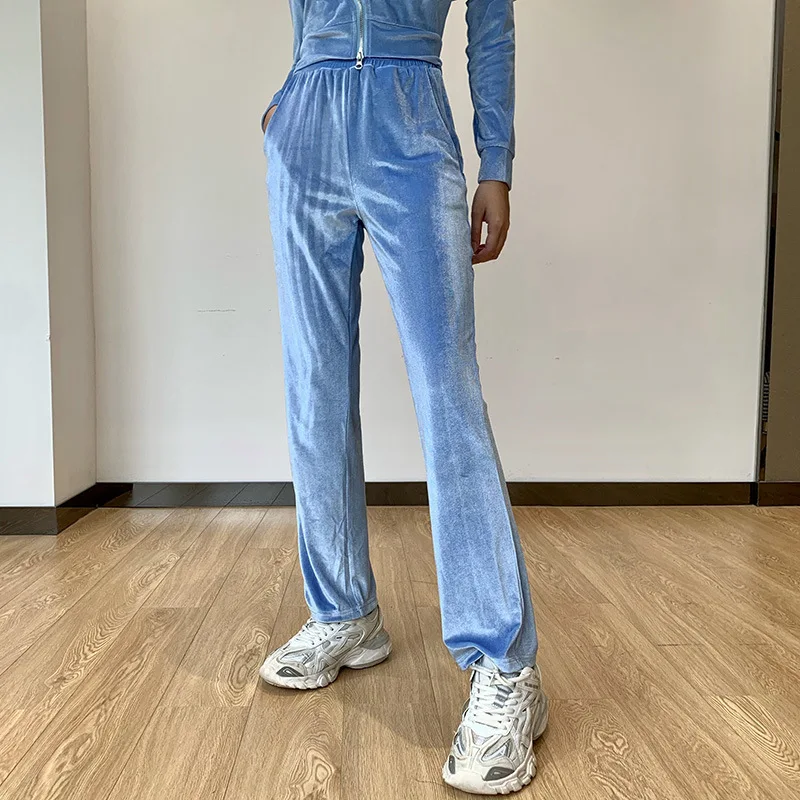 

Fashion Trousers Women Clothing Women Warm Velvet Tracksuit Female Casual Comfortable Long Sleeve Zip Top Blue Two Piece Set