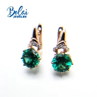 bolaijewelrycreated green emerald clasp earring 925 sterling silver rose gold jewelry for girls best gift