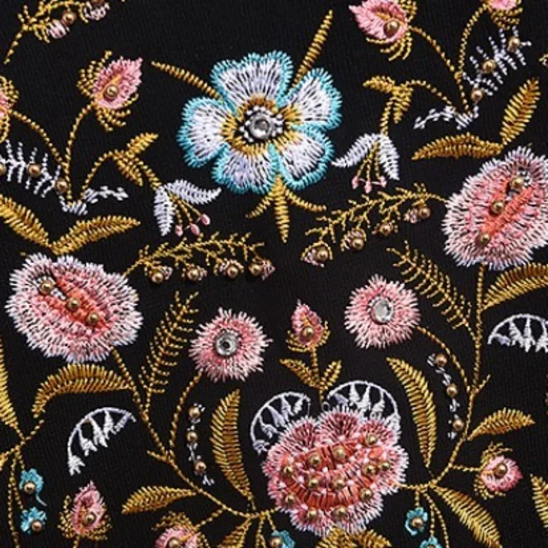 

Women Casual Tracksuit Sets Luxury Flowers Embroidery Spring Knitting Sweater Pullover Tops Elastic Waist Pants Two Piece Set