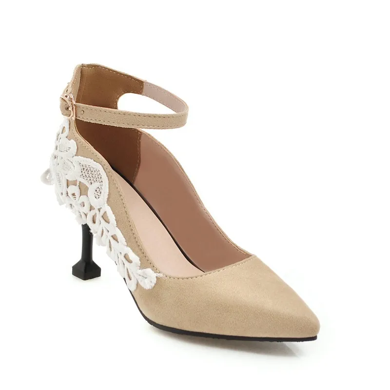 Женские туфли на высоком каблуке лодочки с острым носком Неглубокие кружевные