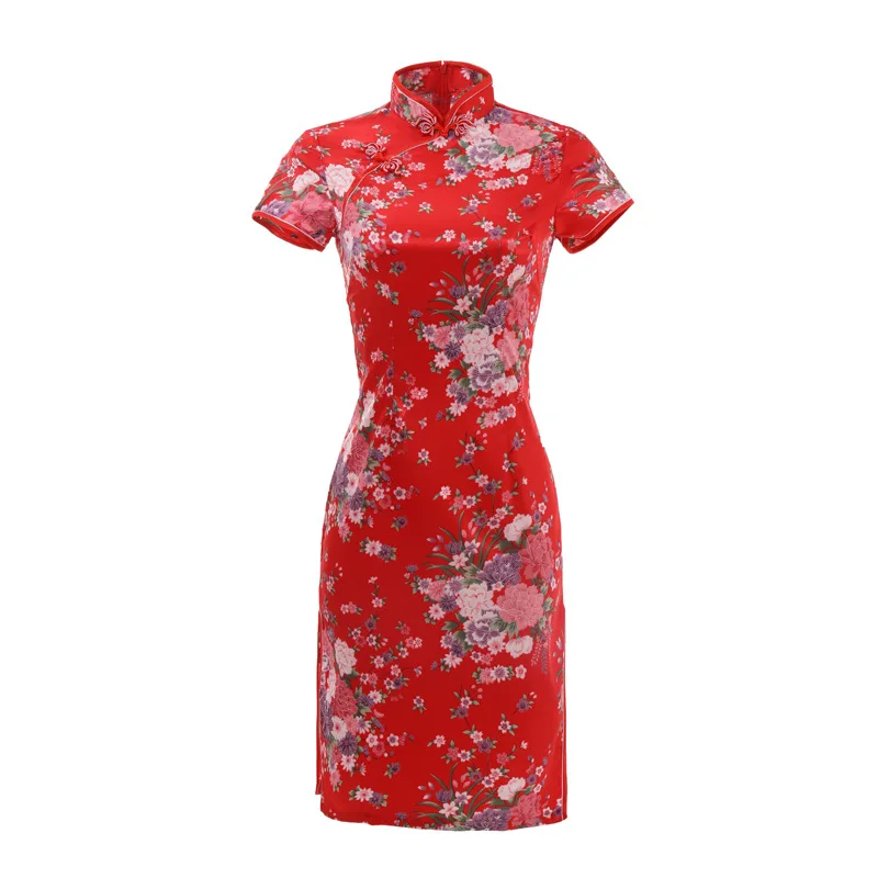 

Traditional Chinese Style Cheongsam Mini Dresses Female Oriental Bride Wedding Qipao Dresses Retro Slim Evening Party Gown