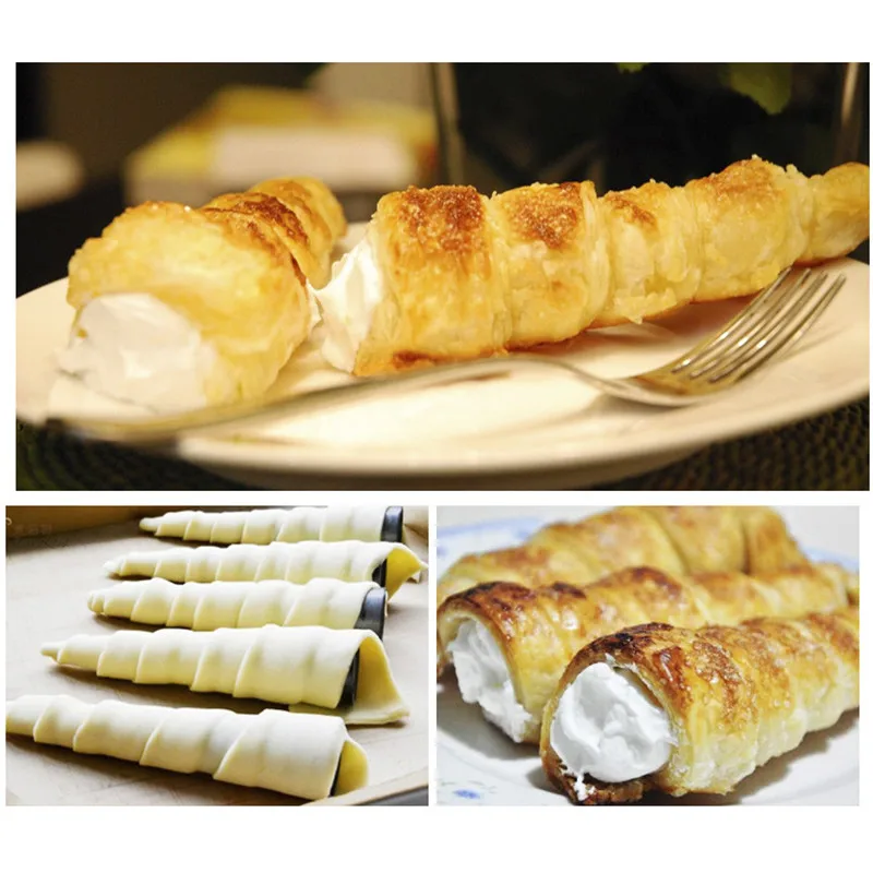 Pastry Cream Horn Molds 12PCS Baking Tool Stainless Steel Conical Cone Silicone mold |