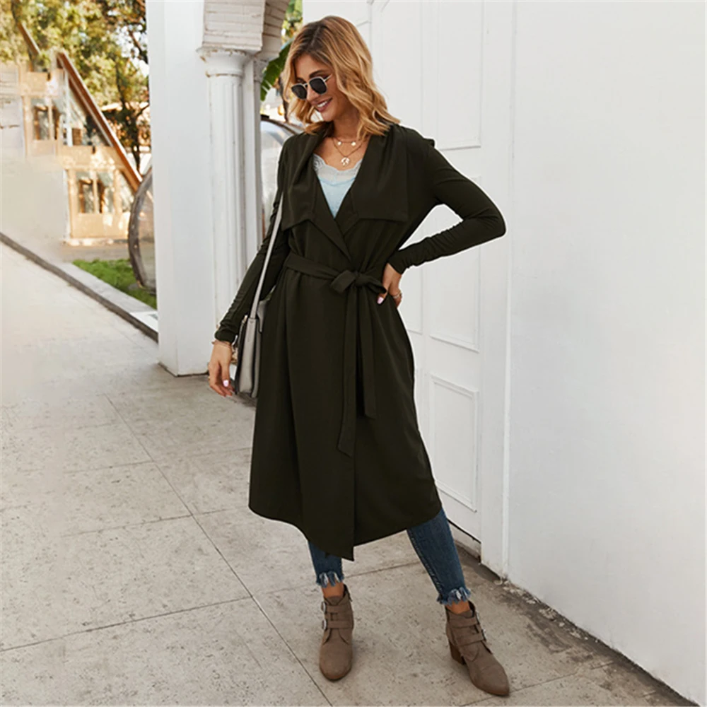 Осень-зима женские Тренч Большие размеры по колено Storm платье с отворотом в