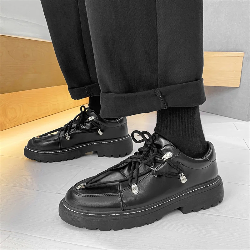

Men's spring and autumn 2021 personality lace-up British style small leather shoes fashion casual shoes