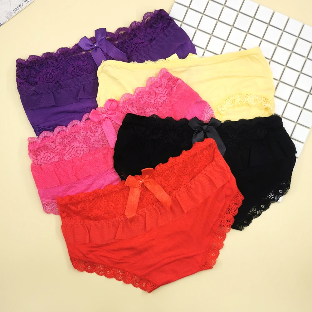 

5pcs New Fashion Young Women's Low-Rise Lace Panties Underwear Breathable Underpants Comfortable Briefs