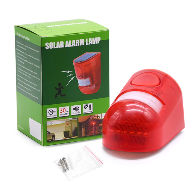 Solar Alarm Lamp 110db Warning Sound 6led Waterproof Motion Sensor Caution Red Light For Warehouse Secret Place Wall Outdoor | Лампы и
