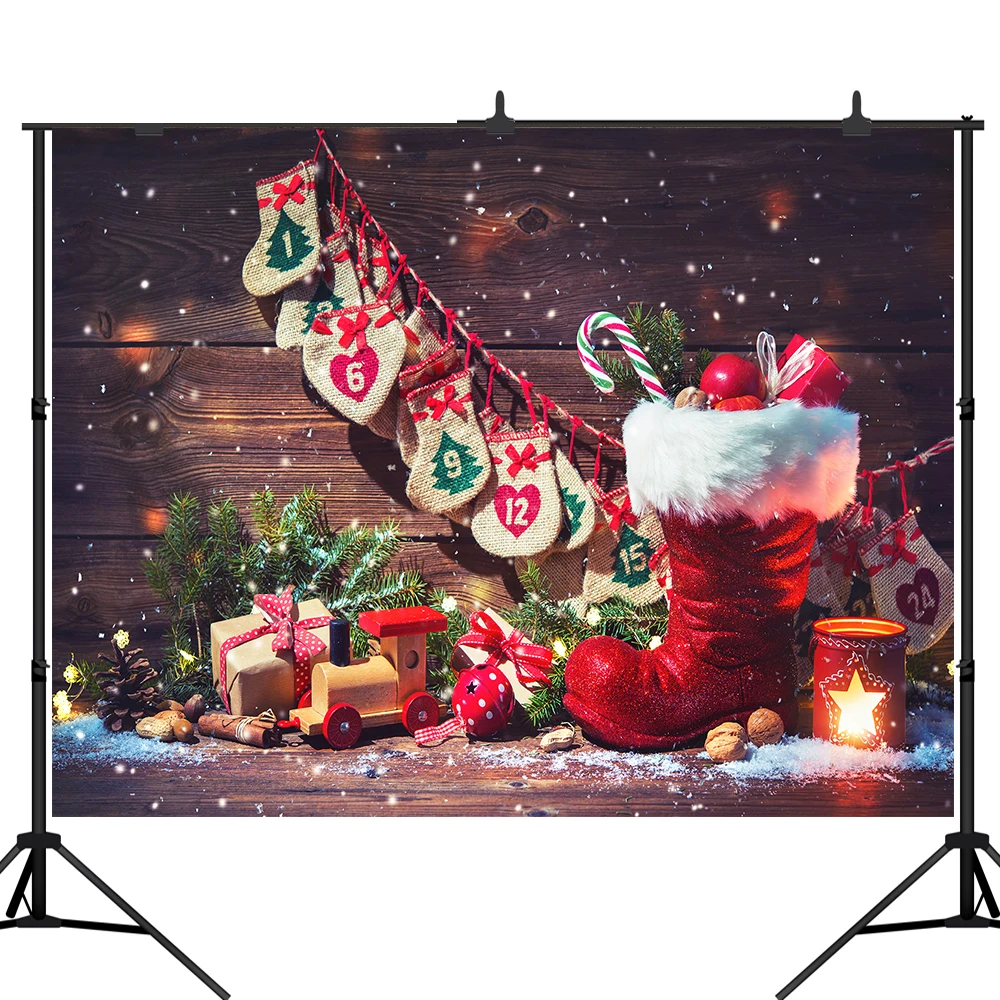 Lyavshi фон для фото студия Рождество ковбойские ботинки дерево снег подарок с