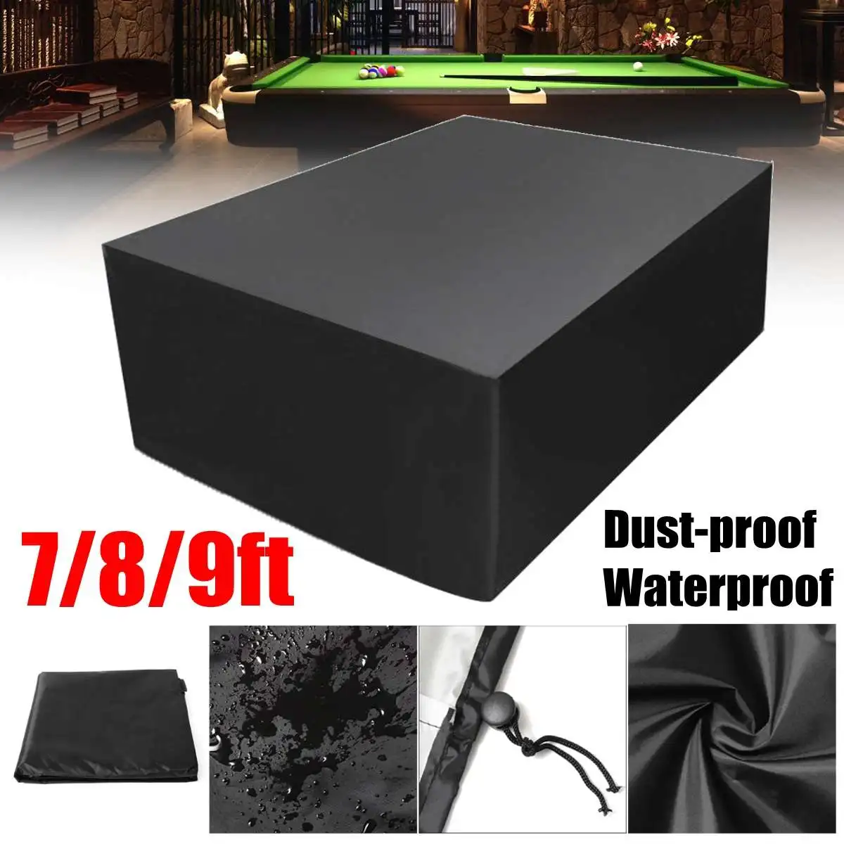 Dustproof Waterproof Outdoor Full Pool Solid With Drawstring 7 8 9 Foot Billiard Table Dust Cover Table Protector Oxford Cloth