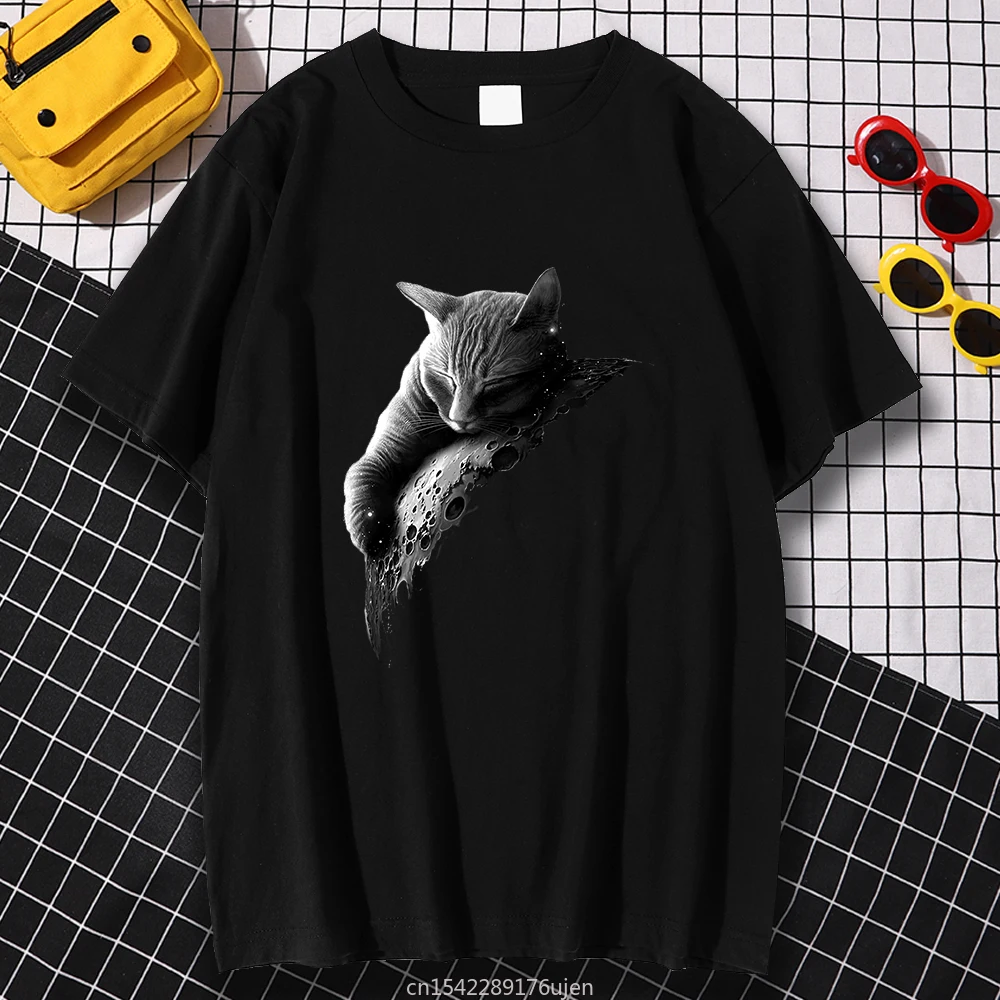 

Vinatge Crew Neck Short Sleeved Melancholy Kitten Printing T-Shirt Retro Style 2021 Traveling Clothing Creativity Soft Mans