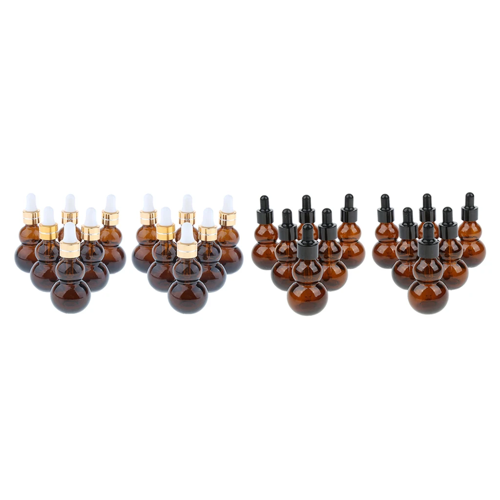 

24 Pcs Gourd Amber Refillable Glass Dropper Bottles For Essential Oil Makeup