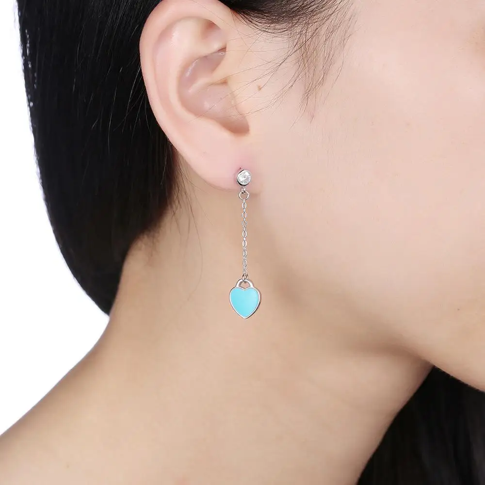 

LEKANI 925 Sterling Silver Drop Earrings For Women Trendy Zircon Heart Earings Pendientes Fine Jewelry Gift New Arrival