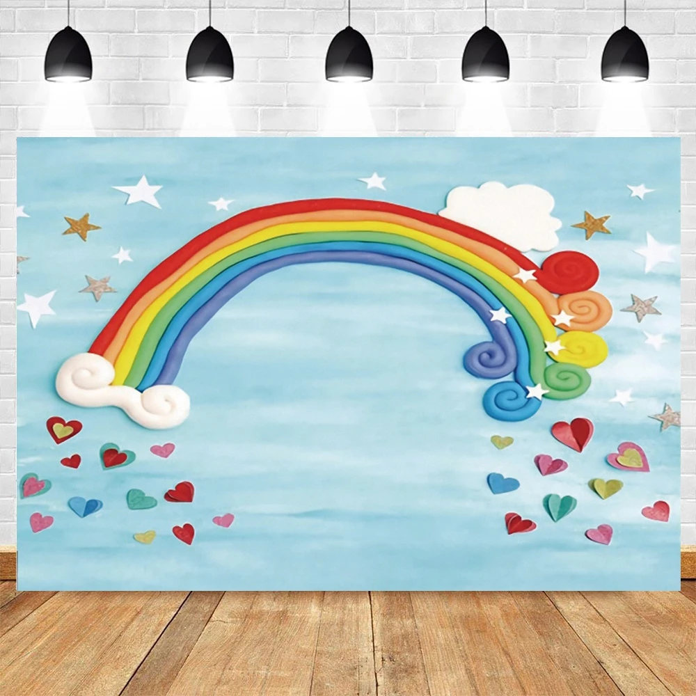 

Yeele Blue Sky Rainbo Cloud Star Newborn Baby Shower Birthday Background Backdrop Photography For Photo Studio Vinyl Photocall