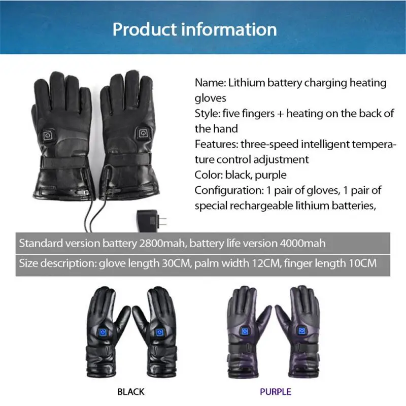 

Rechargeable Motorcycle Winter Sport Heated Gloves Leather Heat-preserving Cotton Touch Screen Gloves Outdoor Hiking Cycling