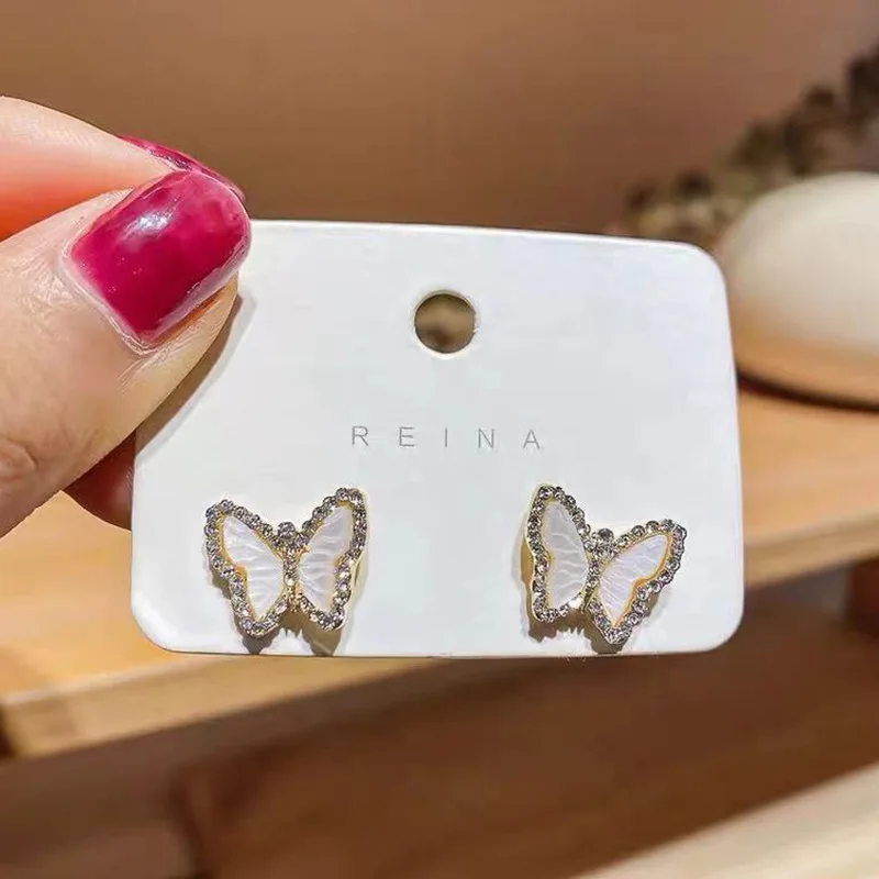 

Origin Summer Temperament Gold Color Butterfly Stud Earring for Women Exquisite Rhinestone Party Earring Jewelry Accessories