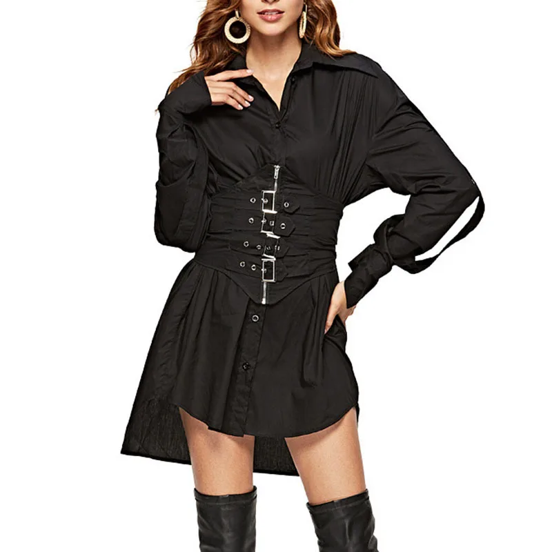 

GVUW Punk Style Slim Fit Medium Length Shirt Women's New Solid Color Waist Long Sleeve Fashion Women Blouses 2021 Elegant AI1620