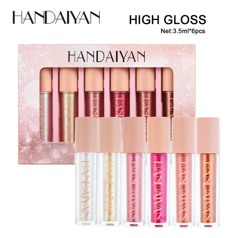 

HANDAIYAN 6Pcs/set Sparkling Glitter Liquid Lipstick Lip Gloss Waterproof Long Lasting Pigment Velve Red Mermaid Lip SticksTSLM2