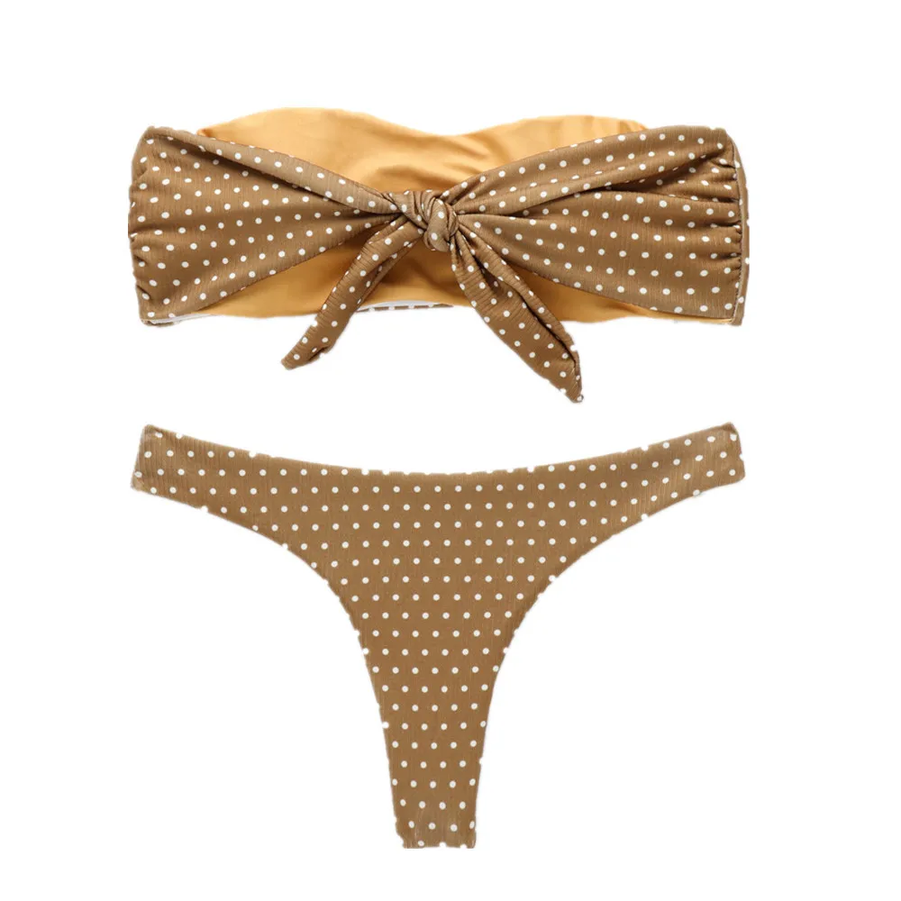 Женский комплект бикини с открытыми плечами и бандо из 2 предметов купальник без