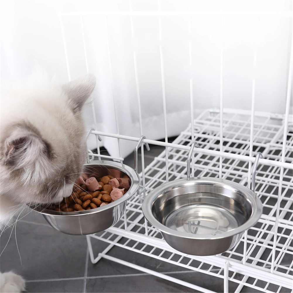 

Stationary Dog Cage Bowl Stainless Steel Pet Hanging Feeder Dish Durable Puppy Kitten Drinking Water Feeding Food Bowls Cat Dish
