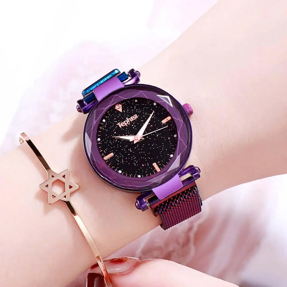 Роскошные женские часы 2019 Звездное небо магнитные водонепроницаемые наручные