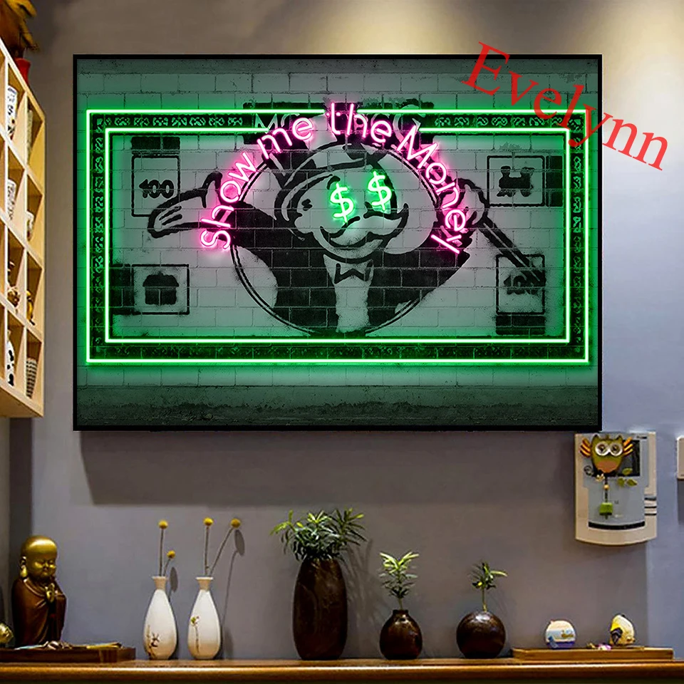 

Monopoly Man Monopoly Art Monopoly Print Neon Wall Art Street Art Graffiti Canvas Poster Home Decor Gift For Him Money Art Neon