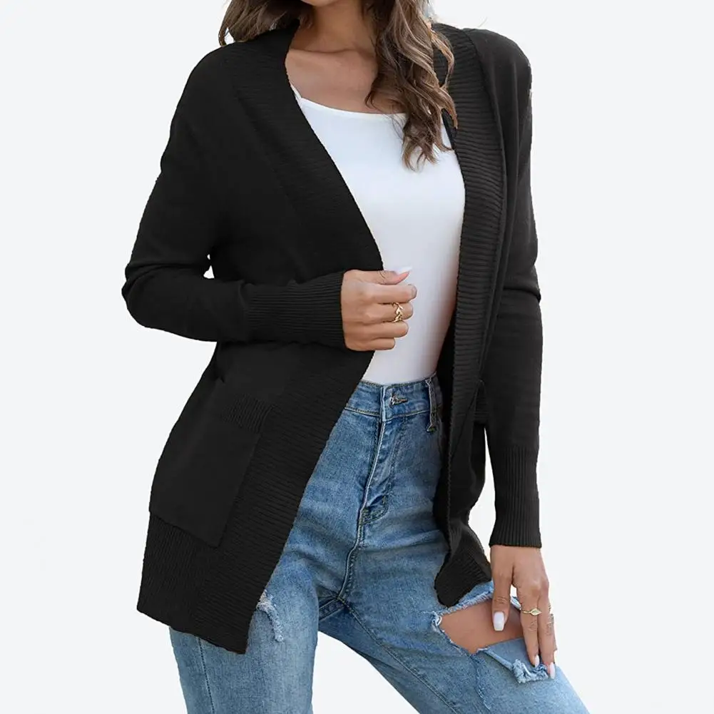 Женское однотонное пальто простой вязаный осенний свитер с отличной строчкой