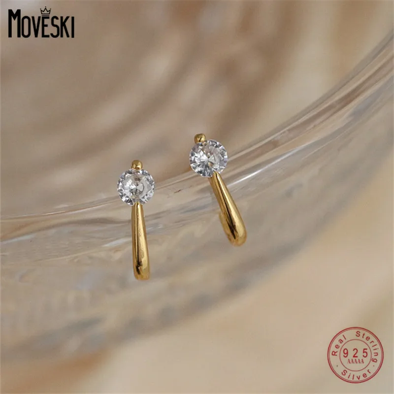 

MOVESKI 925 Sterling Silver Simple Arc Single Zircon Earrings for Women Korean Temperament Wedding Jewelry Gift