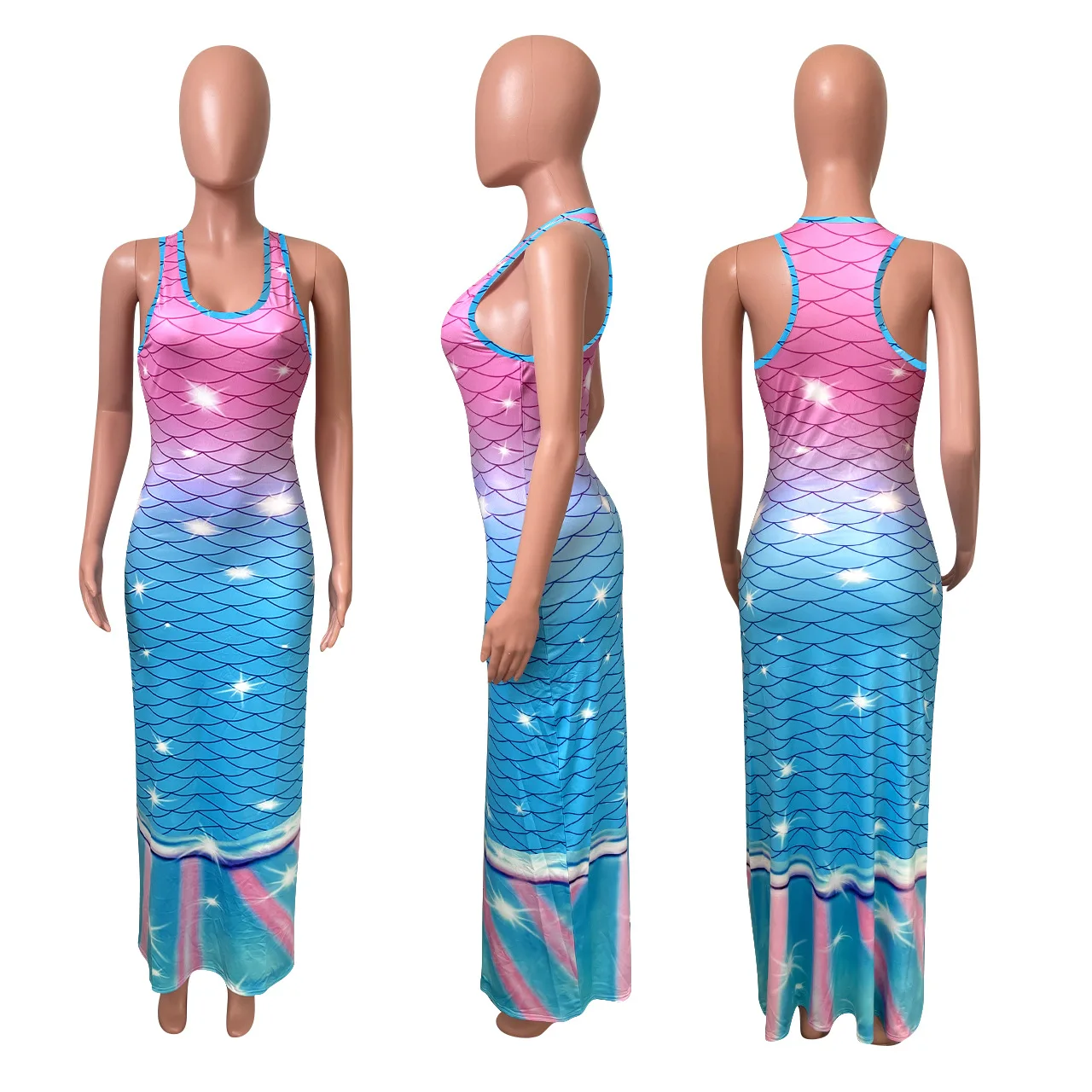 

Echoine Sleeveless Skinny Colorful Print Long Maxi Dress Women Elegant Beach Holiday Vintage Vestidos Robe Sundress Party Club