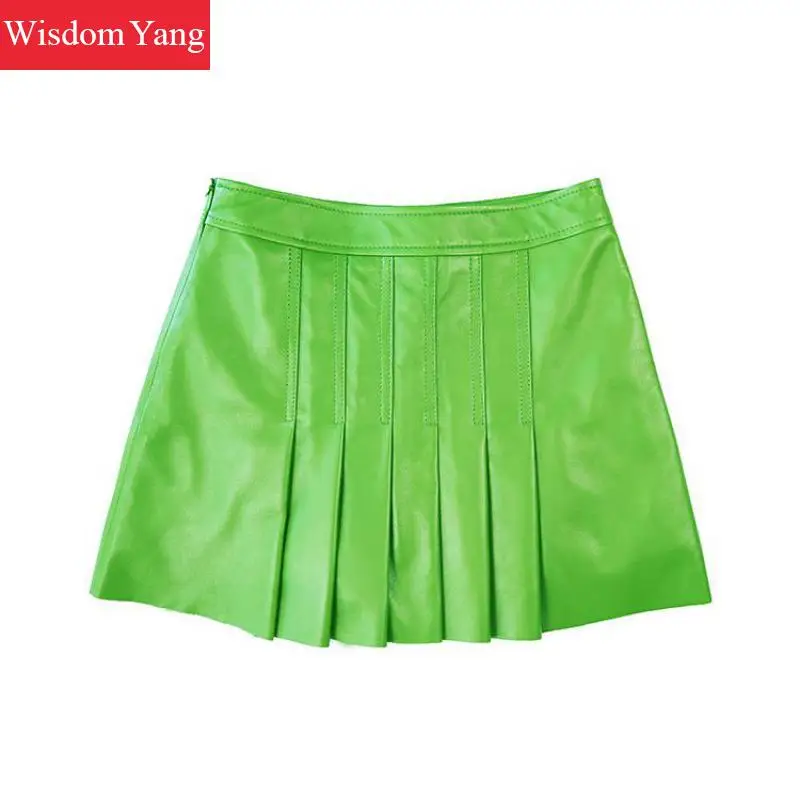 Осень овечья шкура высокого качества из натуральной кожи юбка с высокой талией