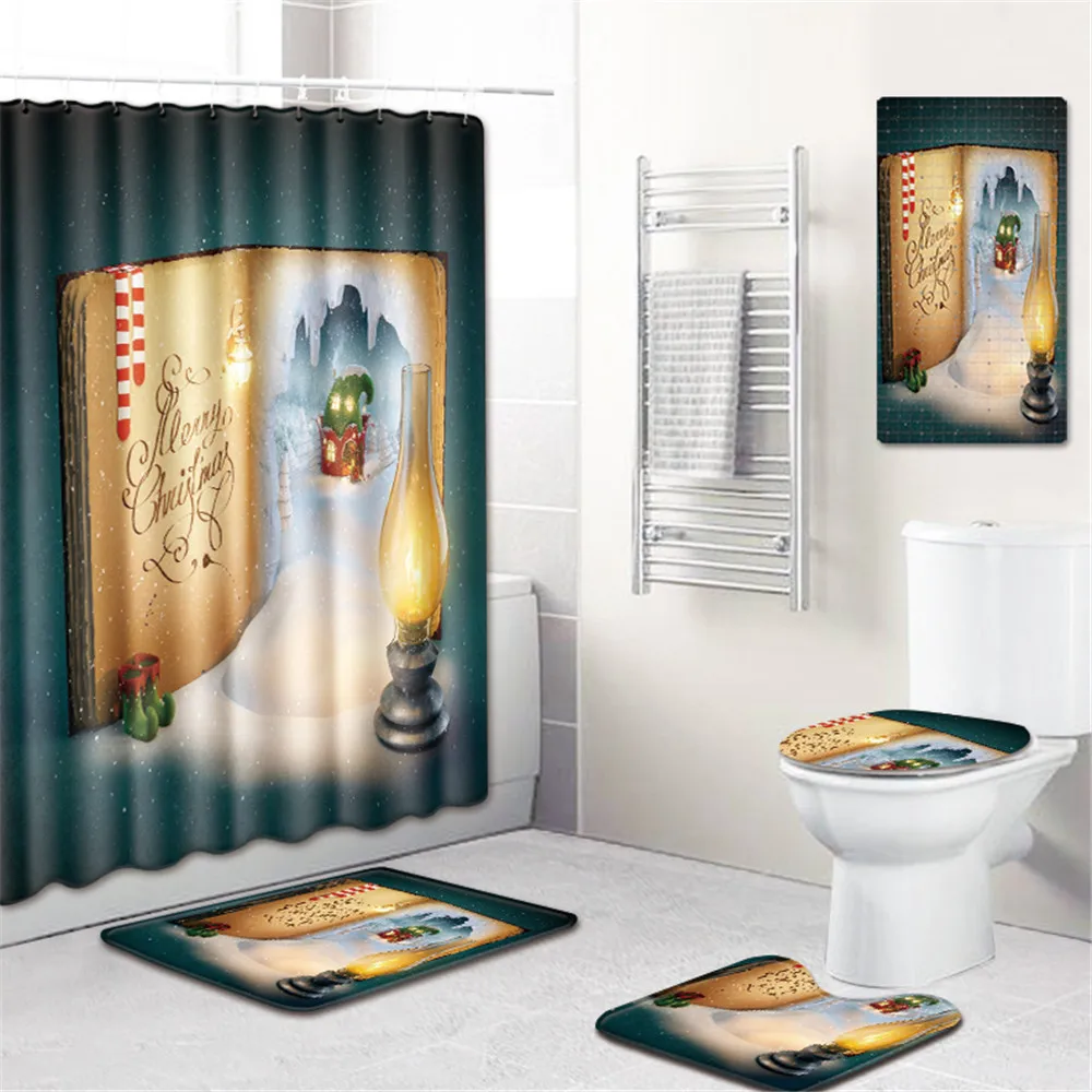 WD007 T шторы для ванны с рождественским узором для ванной коврик из ПВХ для душа Противоскользящий коврик для спальни 3D коврики для ванной в коврик для туалета Toillete чехол для сиденья - Цвет: WD007