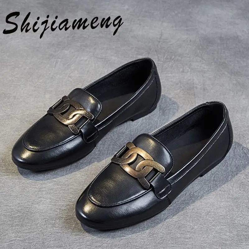 

Весенние маленькие кожаные туфли, женские кожаные туфли в английском стиле, новинка 2021, универсальные туфли на плоской подошве, обувь для от...