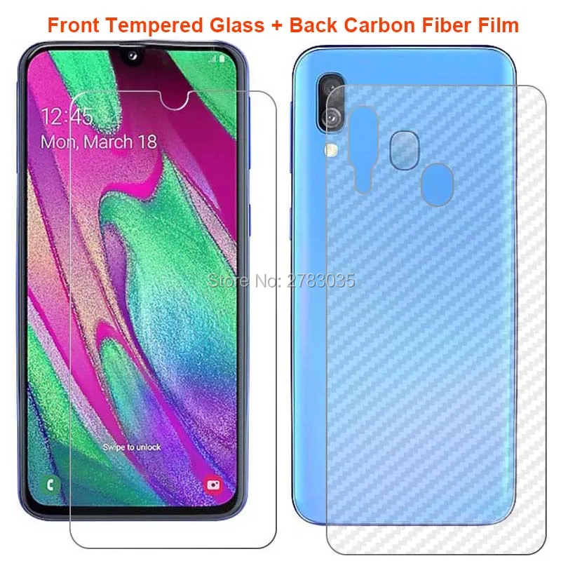 Для samsung Galaxy A40 A405 5," 1 комплект = мягкая задняя пленка из углеродного волокна+ ультратонкая Высококачественная защитная пленка из закаленного стекла для переднего экрана
