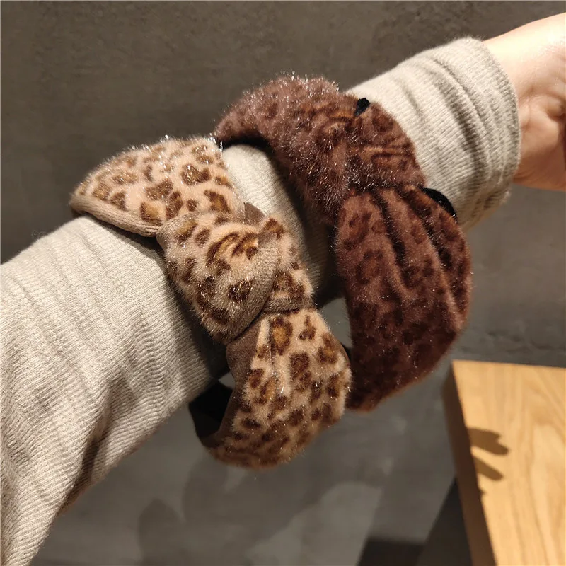 Модный бархатный женский ободок для волос с леопардовым принтом широкая боковая