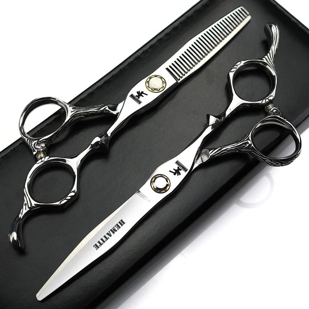 

6 Inch Bearing Professional Hair Scissors Japan 440C Scissors Salon Styling Tool Barber Cutting and Thinning Scissors