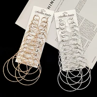 12 pair silver gold color hoop earrings set big circle earring set earrings for women girls round loop fashion jewelry gift