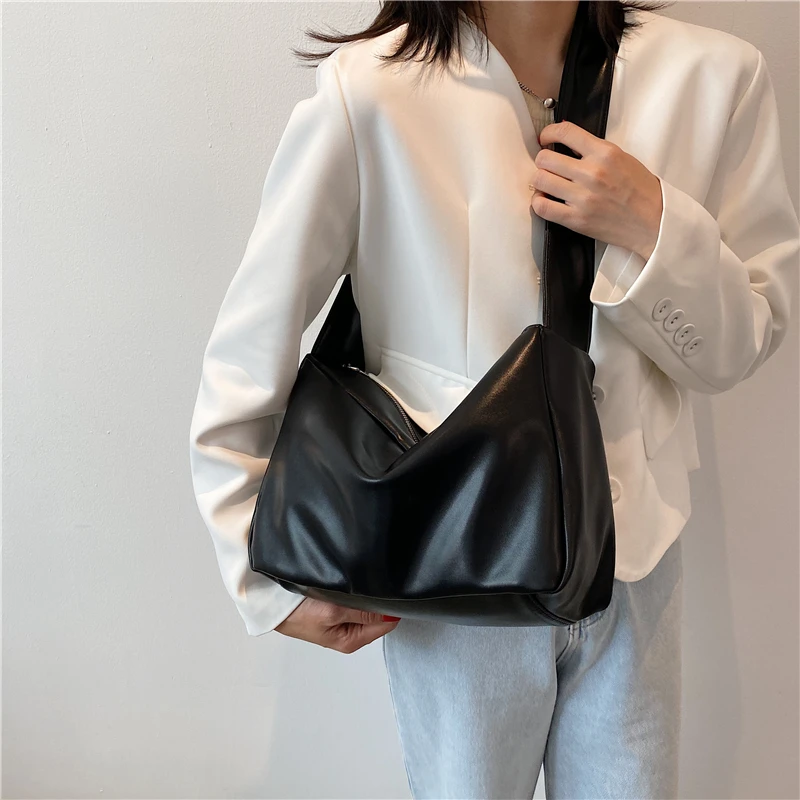 

Простая вместительная однотонная дизайнерская сумка-тоут через плечо из искусственной кожи, сумка-мессенджер для женщин, кошельки и сумки, ...