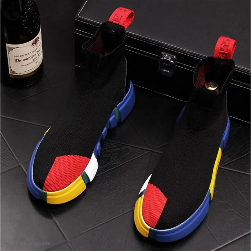 Summer Men's High Tops Knitted Socks Shoes Hip Hop Trend Casual Designer Sneakers Increased Ankle Boots | Обувь