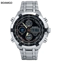mens sports and leisure double display watch stainless steel strap waterproof quartz electronic gift watch
