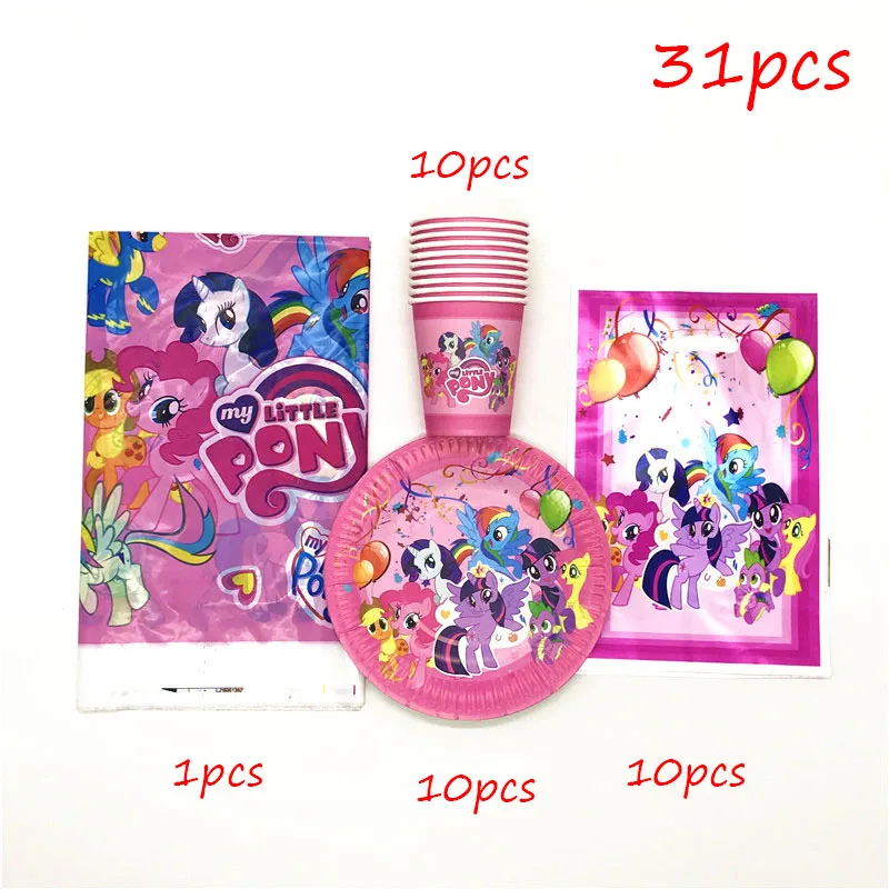 BeiPanLiZhuo-31pcs 61 шт./лот, одноразовые столовые приборы в стиле My Little Pony, кружки, тарелки, салфетки, детские скатерти для украшения дня рождения - Цвет: BeiPanLiZhuo-31pcs