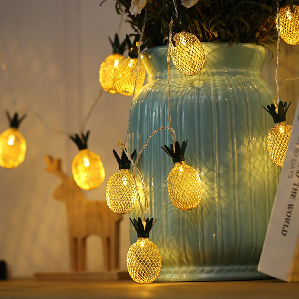 

10 Leds 20 Leds String Lamp Vintage Iron Pineapple Night Lights 1.5M 3M EU 220V / Battery Powered Lantern Romantic Wedding Decor